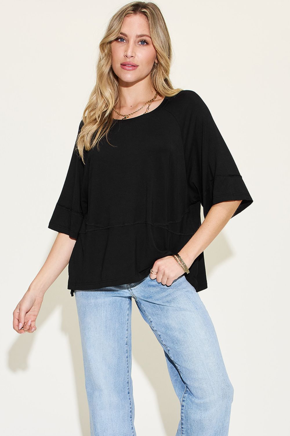 Basic Bae Full Size Bamboo Round Neck Exposed Seam T-Shirt