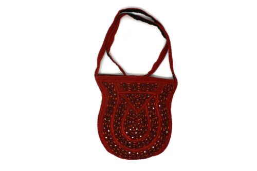 Sling Hand Bag Embroidery Fashionable Modern Style Art Handy Craft Rose Red