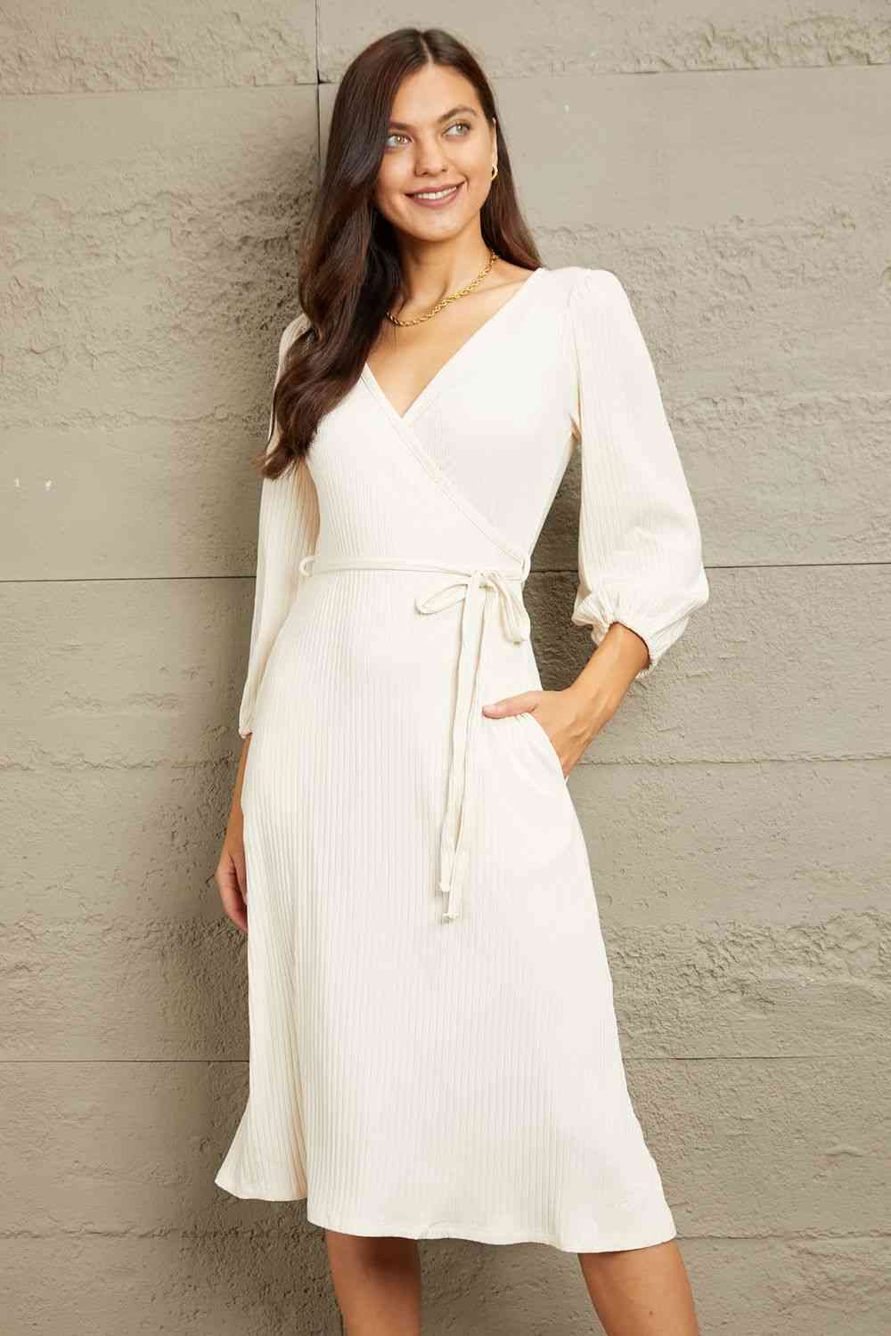 Culture Code Full Size Surplice Flare Ruching Dress